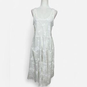 CP SHADES GORSUCH white tiered flowy dress with floral embroidery